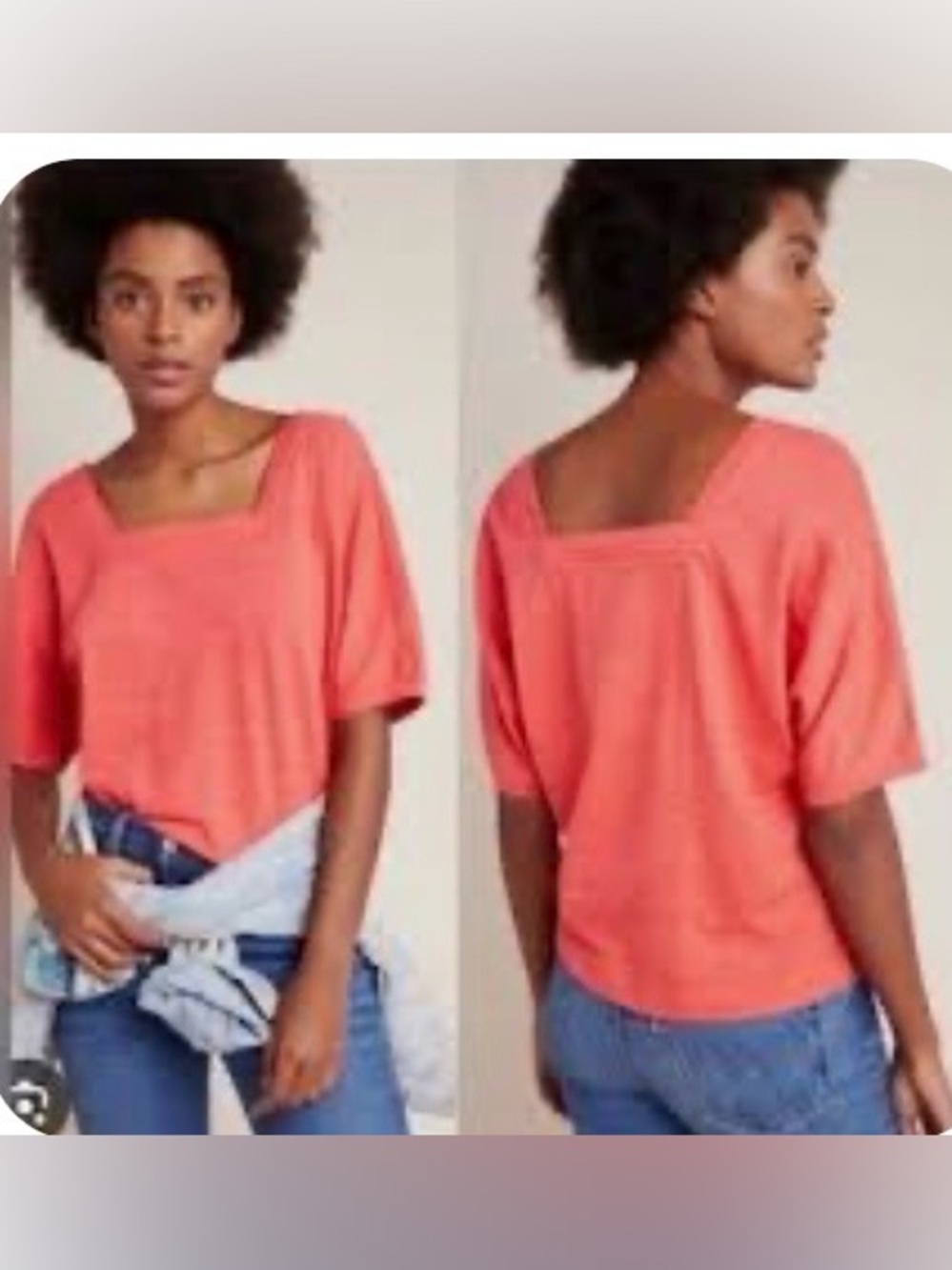 Anthropologie Coral Square-Neck Short Sleeve Tee